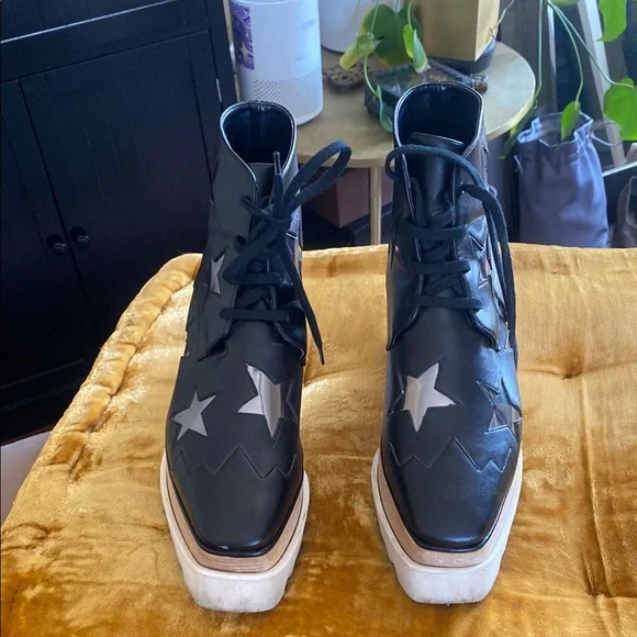 Stella McCartney Black and Silver Star Platform Shoes - Picture 3 of 8